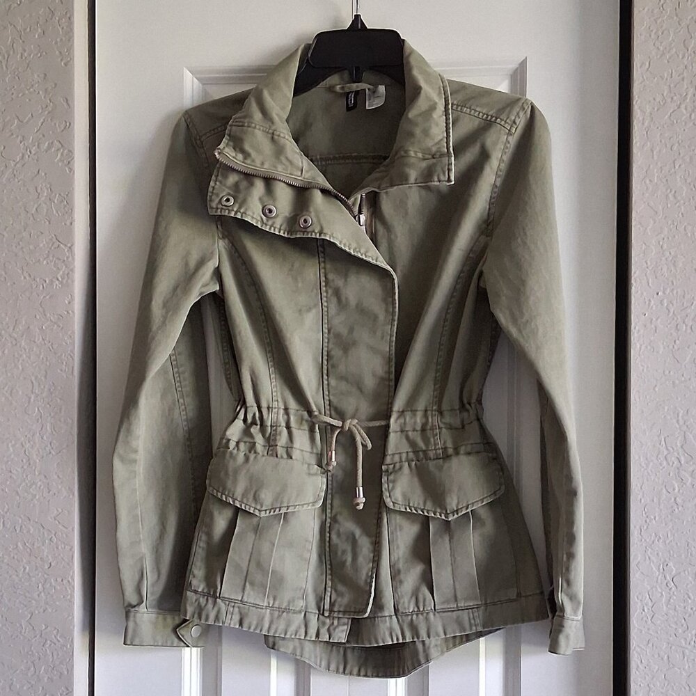 H&M Dividend Army Green Long Sleeve Utility Jacket Women's Size 6